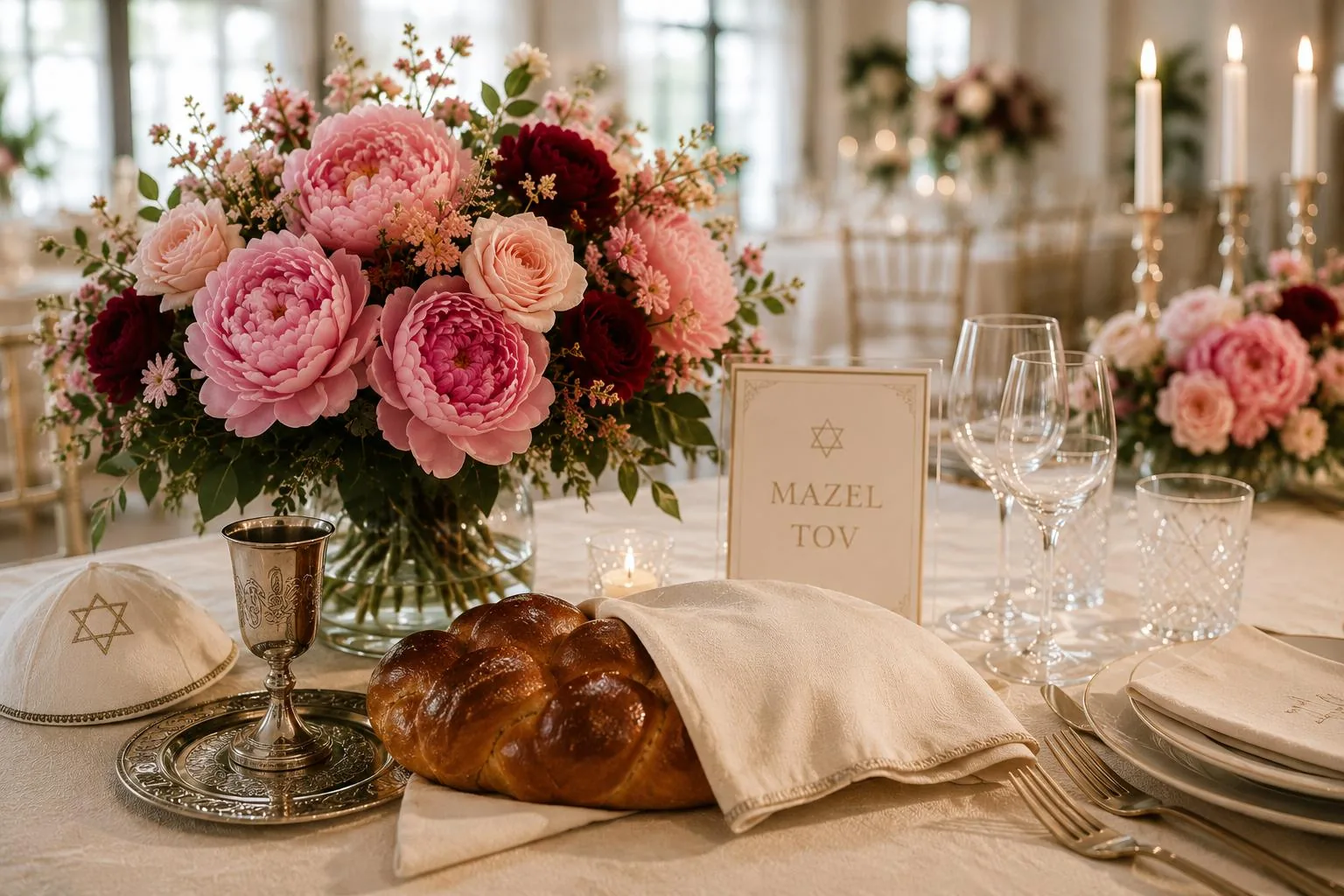 Table de mariage juif avec hallah et kiddouch